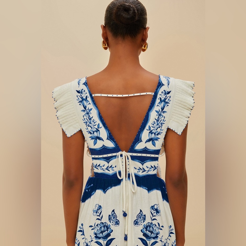 Farm Rio: Off-White Porcelain Garden Butterlfy Lenzing Midi Dress - Picture 2 of 10